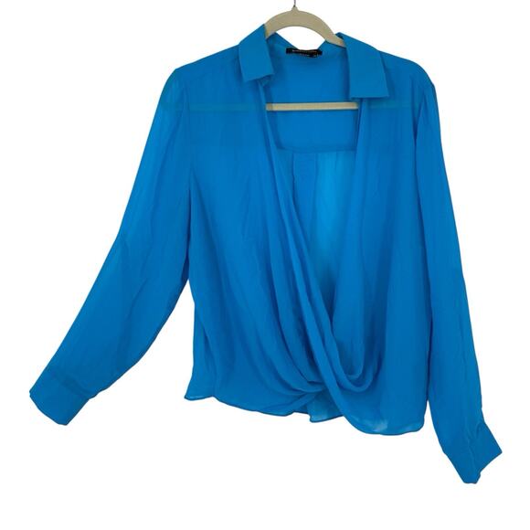 BCBGMAXAZRIA Sheer Chiffon Wrap Topper Women size XL Light Blue Long Sleeves - Picture 1 of 9